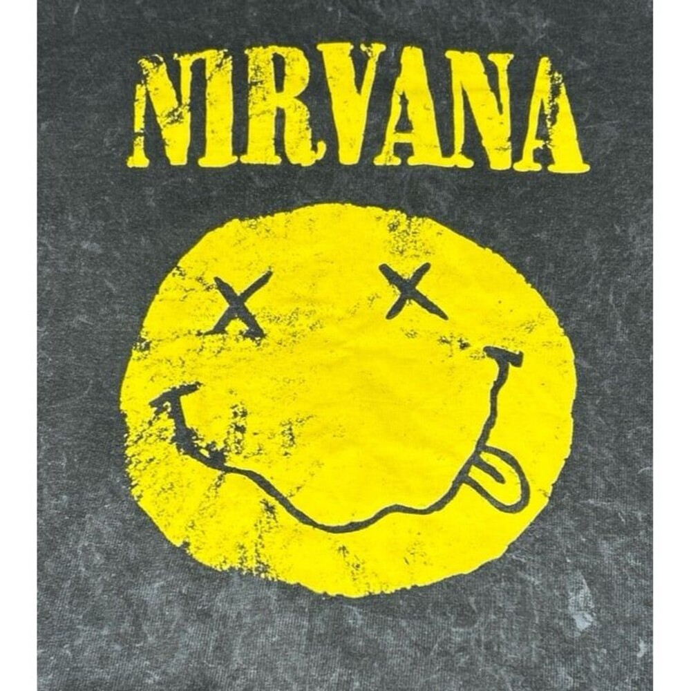 Nirvana Men's Large Gray Smiley Face Graphic Pullover Hoodie - Picture 2 of 6